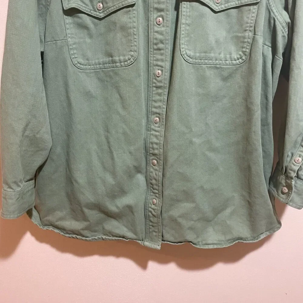 Madewell Size 2X Plus Garment-Dyed Twill Shirt Jacket Shacket Button Down Green - Picture 3 of 12